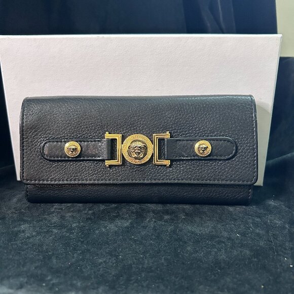 Versace Wallet Black with Gold Hardware